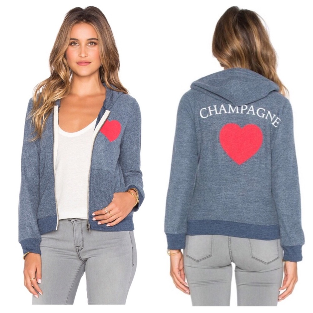 Chaser Blue Hooded Zip Cardigan with Red Heart